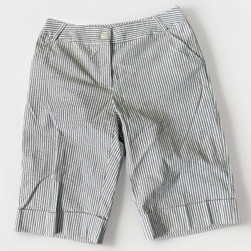 Elliott Lauren Bermuda Shorts‎ Cuffed White Metallic, Silver Stripes Size 4